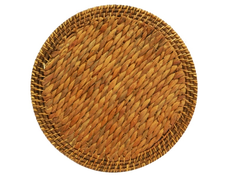 Exquisite Water Hyacinth Placemat with Rattan Rim - Round Handwoven Table Decor